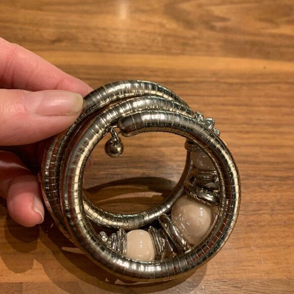 Bracelet, fashion, silver and ivory, coil, large scale, boho, native, cowgirl - Picture 3 of 16